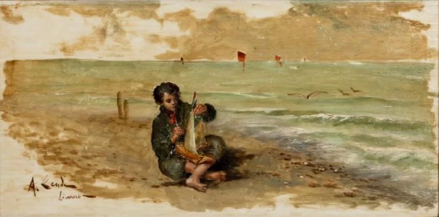  16-Angelo Landi-Figura in spiaggia. Livorno - porcellana 